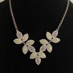 LC Lauren Conrad Green and Purple Rhinestone Floral Leaf Statement Necklace